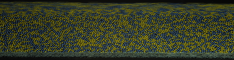 <multi>[fr] Écoulement avalancheux de billes de verre colorées dans un canal étroit incliné [en] Avalanche flow of colored glass beads in an inclined narrow channel </multi>